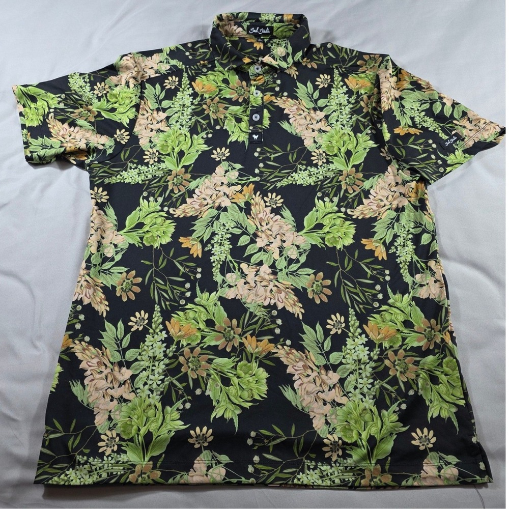 Bad Birdie Randy's Moss Golf Polo Mens Large Floral Performance Short Sleeve